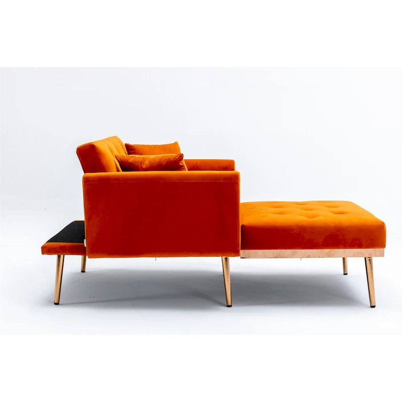 Poltrona letto in velluto imbottito e trapuntato per soggiorno, con gambe color oro rosato
