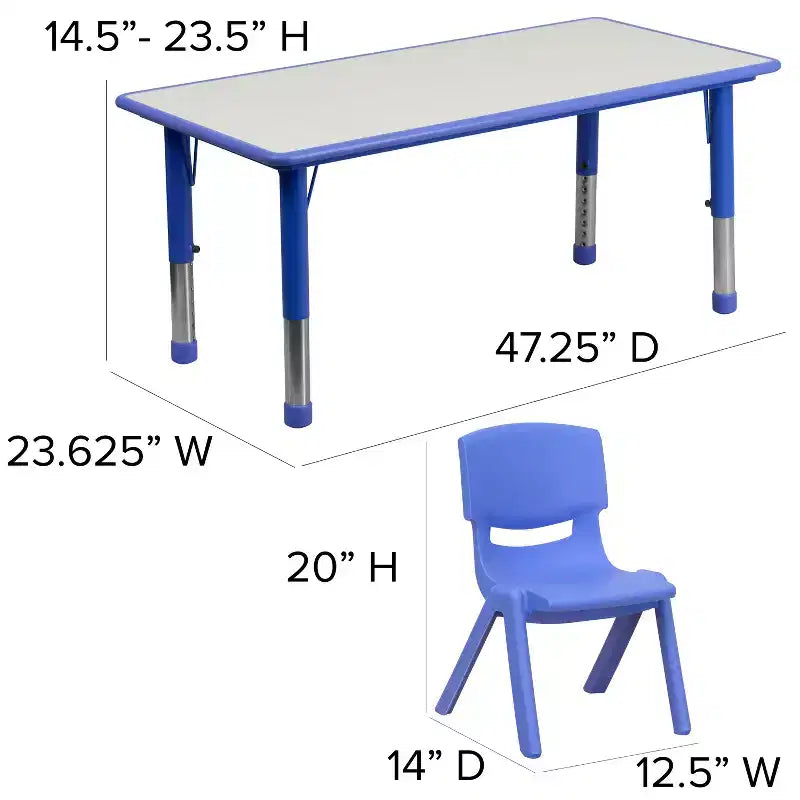 Rechteckiges, höhenverstellbares Aktivitätstisch-Set aus Kunststoff von Emma und Oliver, 23,625 W × 47,25 L, mit 6 Stühlen