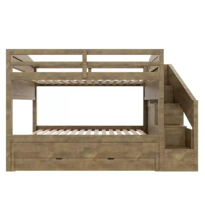 Estrutura de beliche Whisen Twin XL com cama auxiliar, beliche com arrumação, madeira maciça, escada com arrumação, roupeiro e 3 gavetas, para crianças