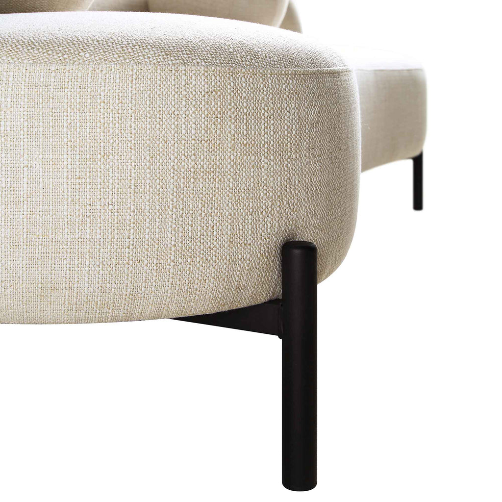 Canapé incurvé 3 places avec coussins ronds, mélange de lin beige