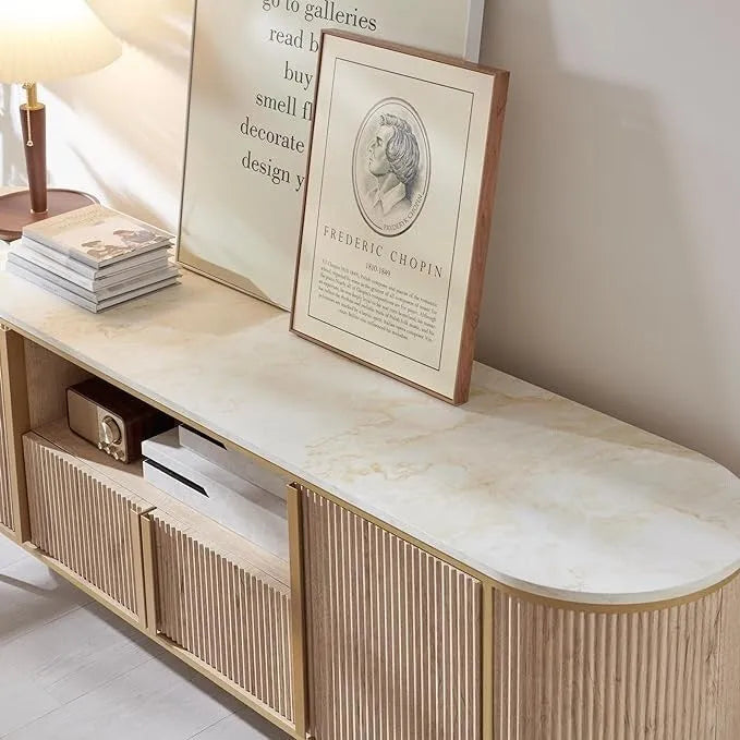 Moderner luxuriöser TV-Ständer, Entertainment-Center, mit Kunstmarmorplatte