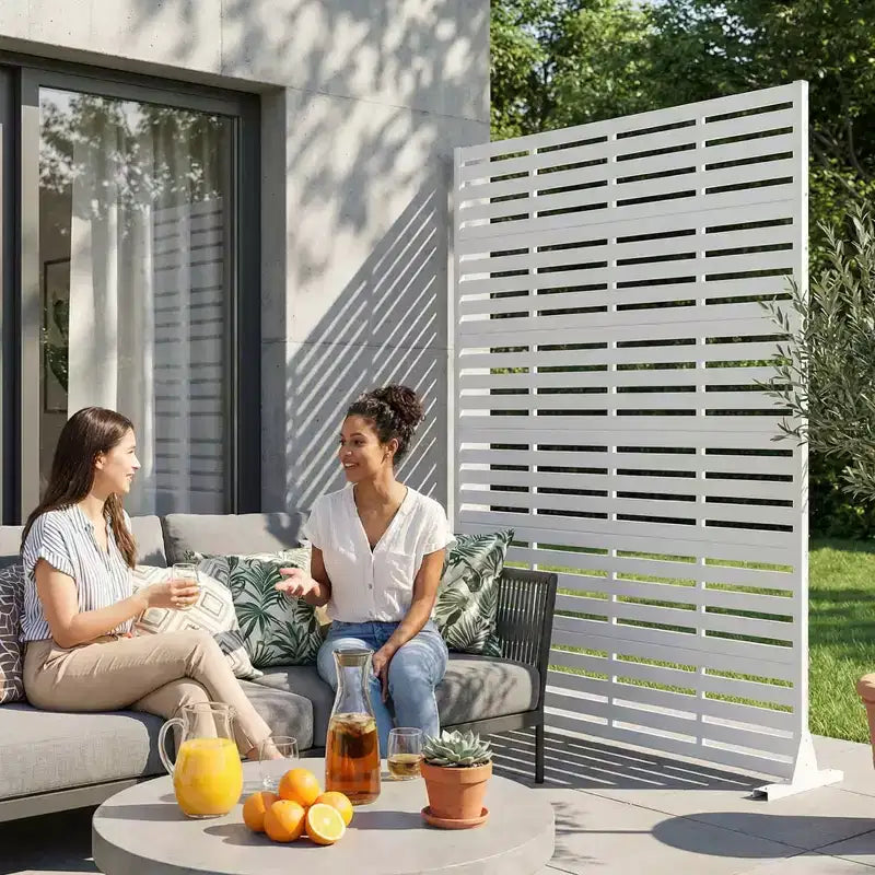 MAYEERTY 72 x 47 Zoll großer weißer Sichtschutz für den Außenbereich aus Naturmaterial, 6-teiliges Set, natürlicher Klappteiler für Hinterhof und Garten