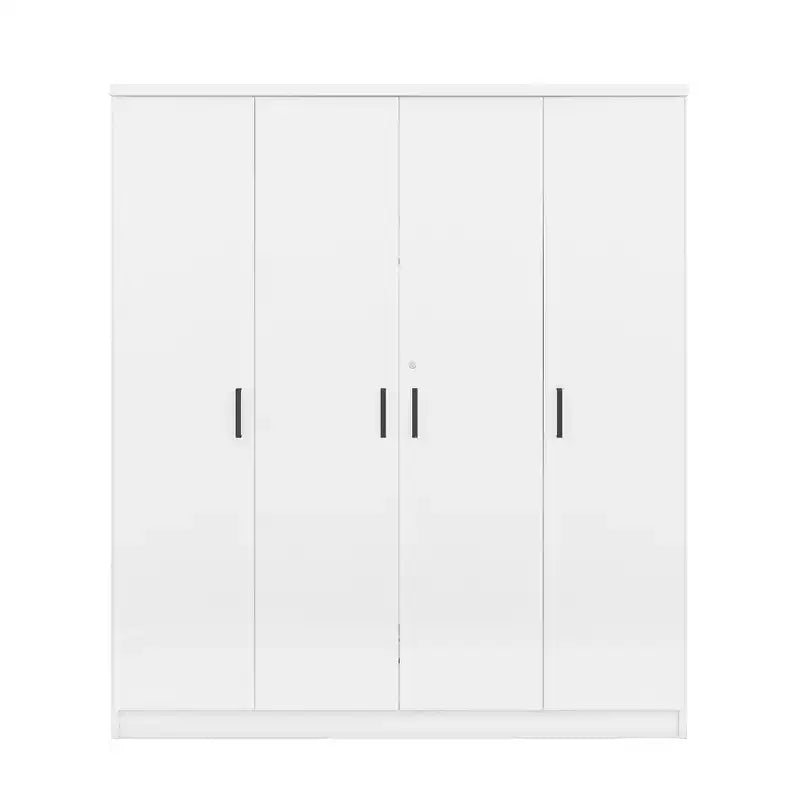 Guarda-roupa de madeira com 4 portas, varão para cabides, 1 gaveta e prateleiras de arrumação
