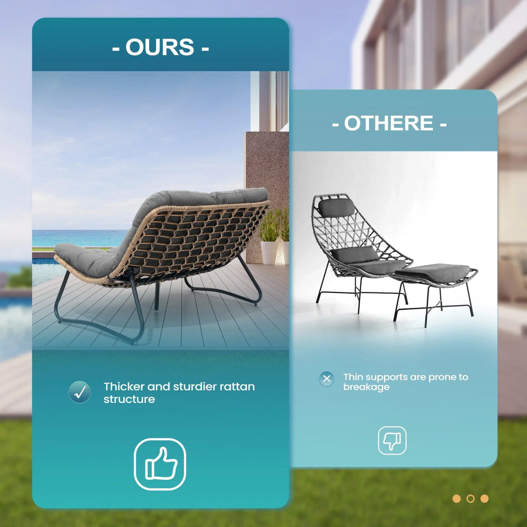 Doppelter Papasan-Sessel als Loveseat mit Kissen, wetterfestes PE-Rattan und Metallgestell für drinnen und draußen