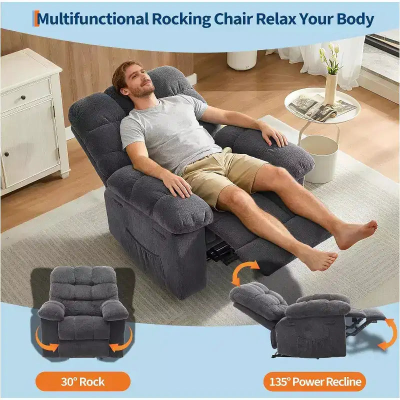 Cadeirão reclinável manual, com tecido ergonómico e respirável e bolsos laterais, sofá individual, adequado para a sala de estar ou o quarto