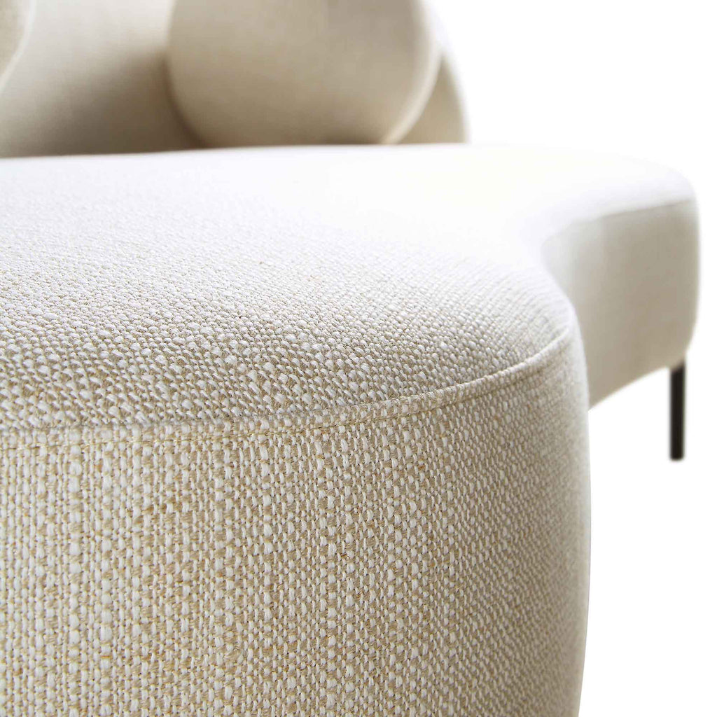 Canapé incurvé 3 places avec coussins ronds, mélange de lin beige