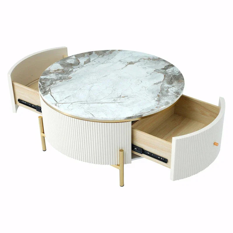 Table basse ronde moderne de 31,5 pouces avec grand espace de rangement dans le tiroir