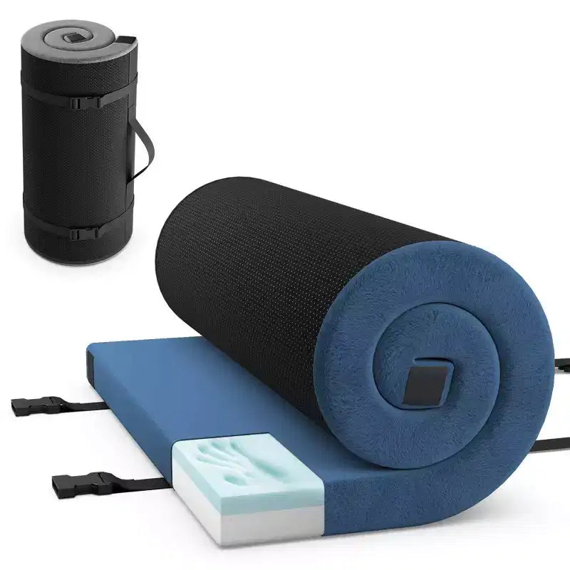 Colchão de campismo Costway em espuma viscoelástica com base antiderrapante e saco de transporte para dormir ao ar livre, cinzento/azul