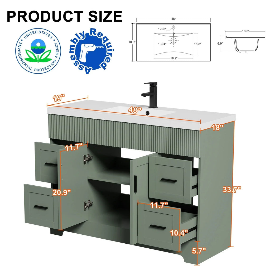 Wavy Line 30/36/48 Bathroom Vanity Set with Sink & Faucet