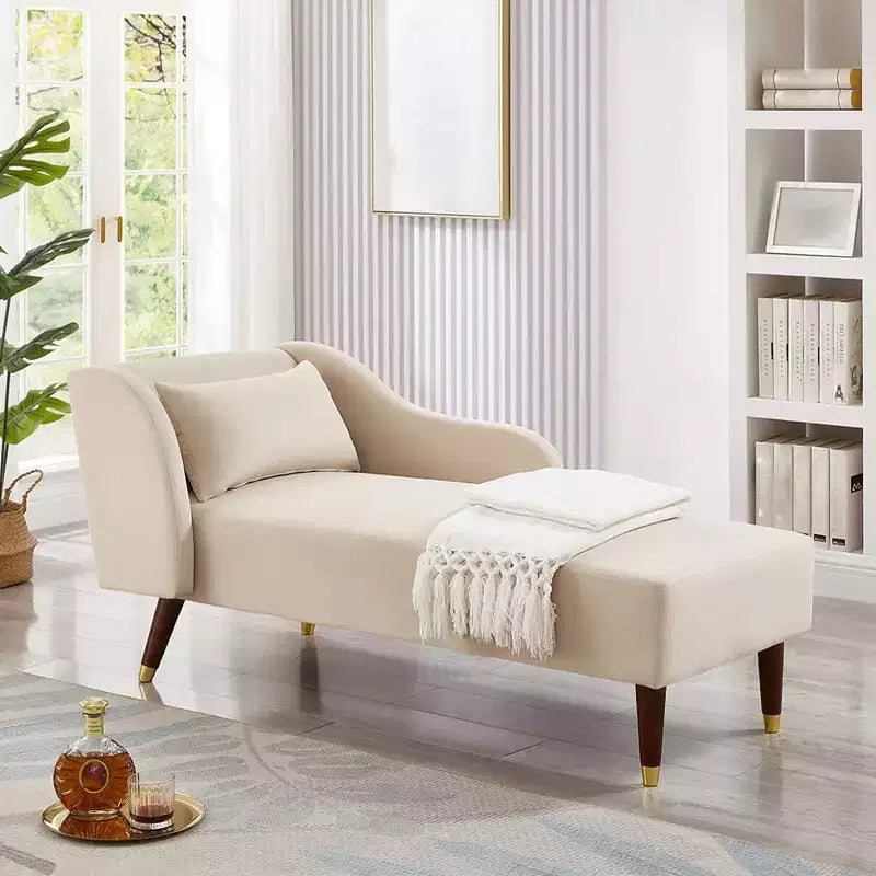 Moderner Samt-Chaiselongue-Sessel, gepolsterter Relaxsessel mit geschwungener Armlehne, Schlafsofa für Schlafzimmer, Büro oder Wohnzimmer