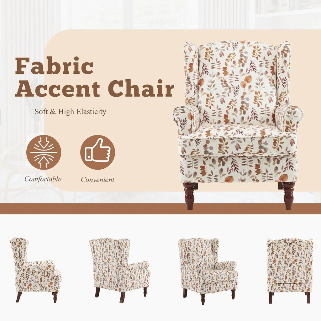 Fauteuil d’appoint moderne Erommy, fauteuil à dossier haut, canapé une place en tissu rembourré avec boutons et pieds en bois pour le salon