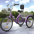 Triciclo azul para adultos de 26, bicicleta de 3 rodas com cestos amovíveis