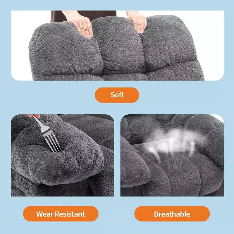Cadeirão reclinável manual, com tecido ergonómico e respirável e bolsos laterais, sofá individual, adequado para a sala de estar ou o quarto
