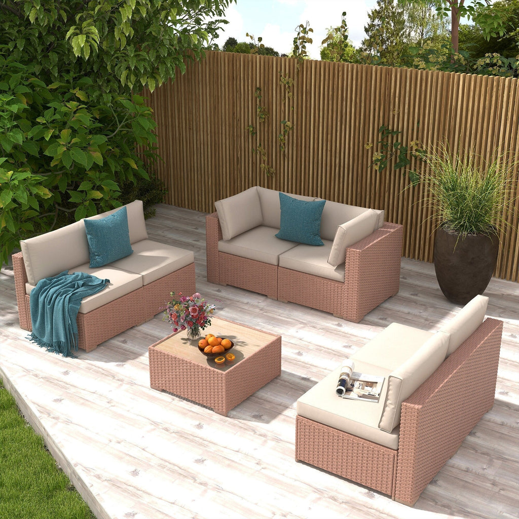 Ensemble de canapé modulaire d’extérieur rembourré en osier et acier, 7 pièces