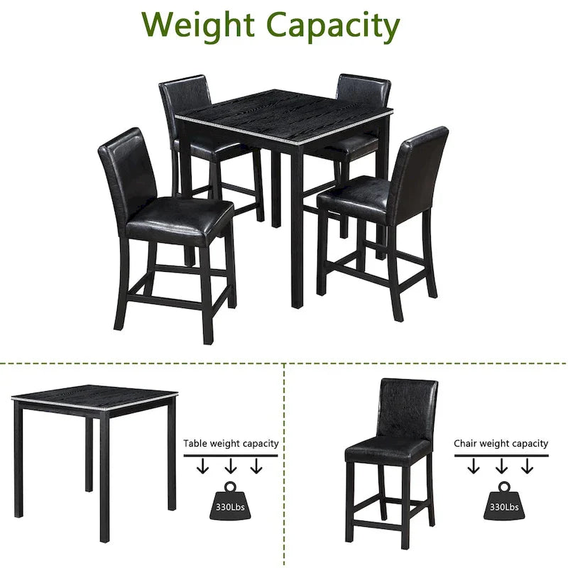 Modern 5-Piece Dining Set with Square Counter Height Table & 4 Upholstered Chairs