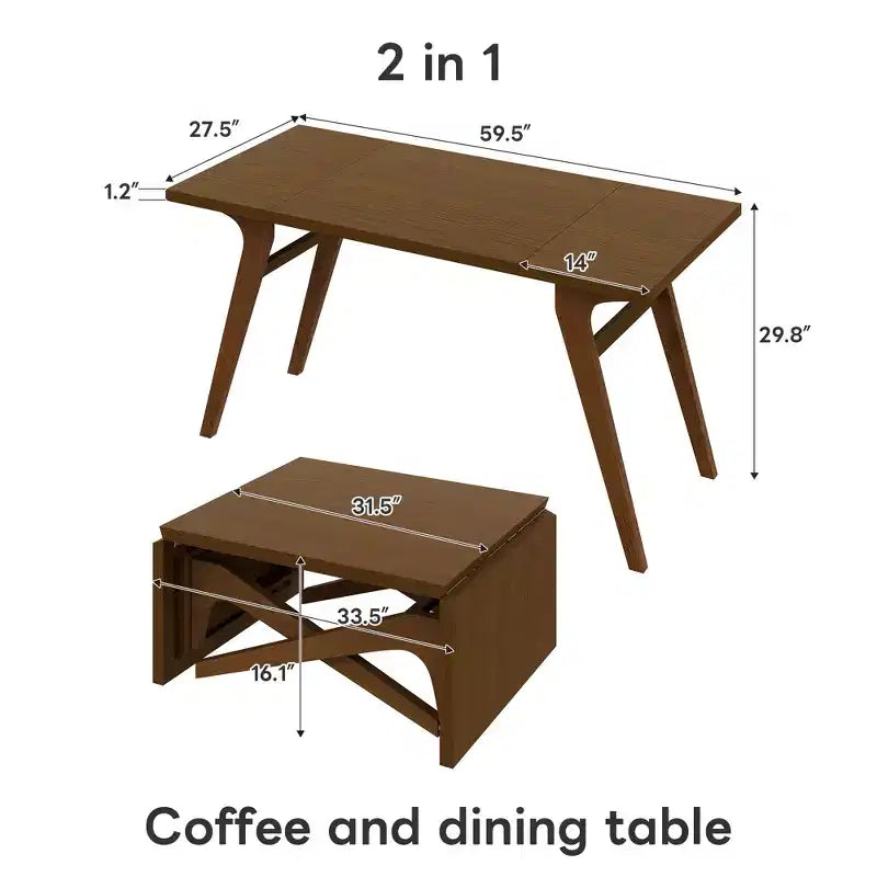 Table basse 2-en-1, table à manger extensible, table à hauteur réglable pour la maison et le bureau, gain de place - ModernLuxe