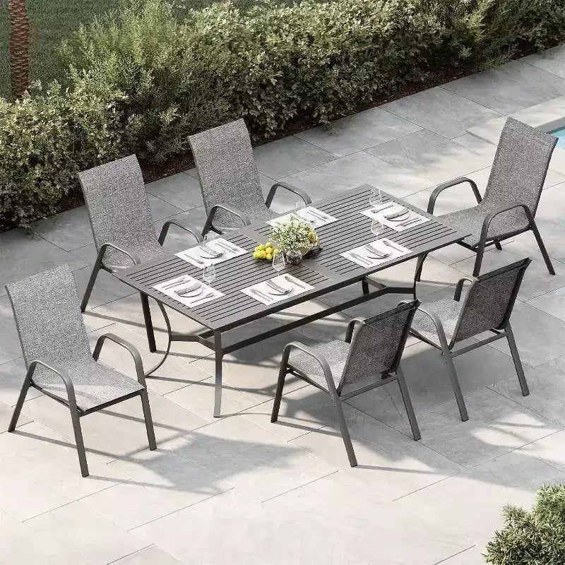 Terrasstoelen, stapelbare buiteneetkamerstoelen, set van 4/6, lichtgewicht weerbestendige textilene tuinstoelen met armleuningen voor achtertuin en zwembadterras
