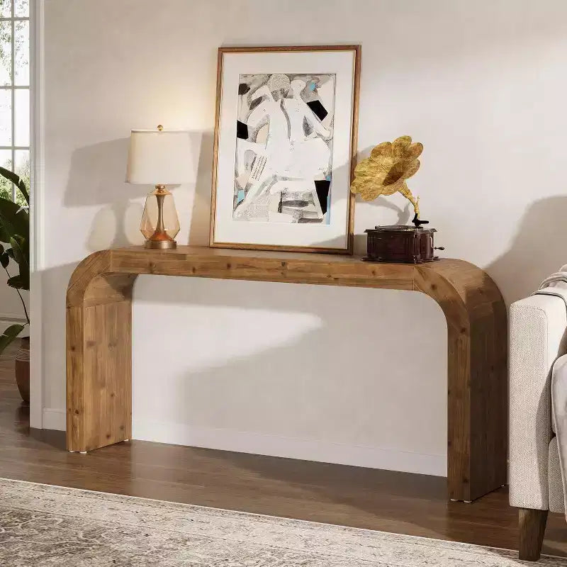 Mesa de consola Lantine de 70.87 polegadas em madeira maciça, mesa de sofá de estilo rústico com cantos em cascata para corredor, sala de estar, atrás do sofá, madeira natural