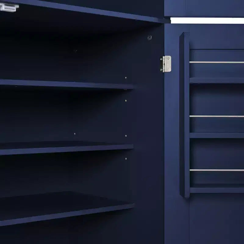 Dispensa alta da cucina con prese di corrente, grande armadio indipendente con supporto per microonde, cassetti, ripiani, portabottiglie e ripiano nell’anta