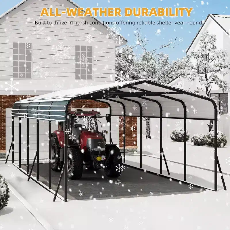 Carport in metallo LinTimes da 12x24 piedi con tetto in acciaio zincato, struttura verniciata a polvere, riparo resistente all'acqua per veicoli, protezione da esterno
