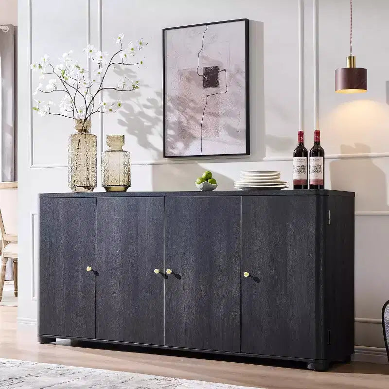 Küchenbuffet und Anrichte mit 4 Türen und Regalböden, moderner großer Buffetschrank mit Stauraum, 66-Zoll-Kaffee-Barschrank