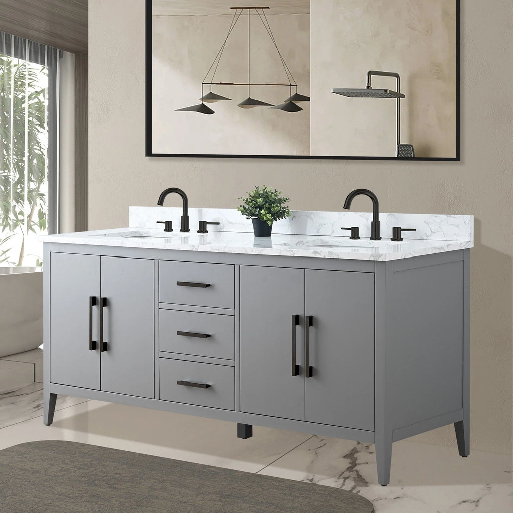 Mobile bagno Vanity Art 72 con doppio lavabo e piano in marmo composito