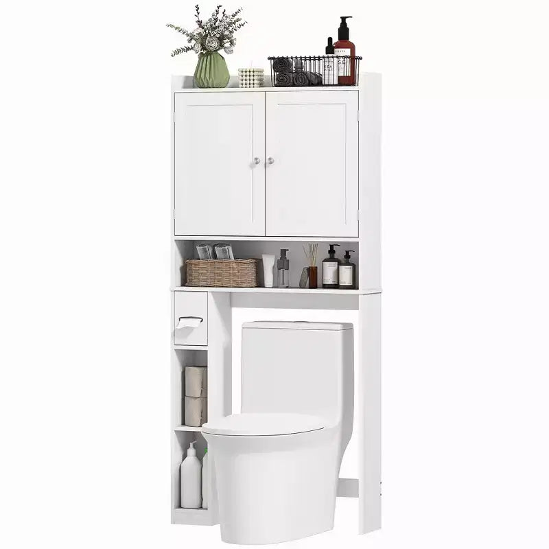 Armário HOMCOM para arrumação sobre a sanita, organizador moderno para casa de banho sobre a sanita com 2 portas, suporte para papel higiénico, economizador de espaço independente