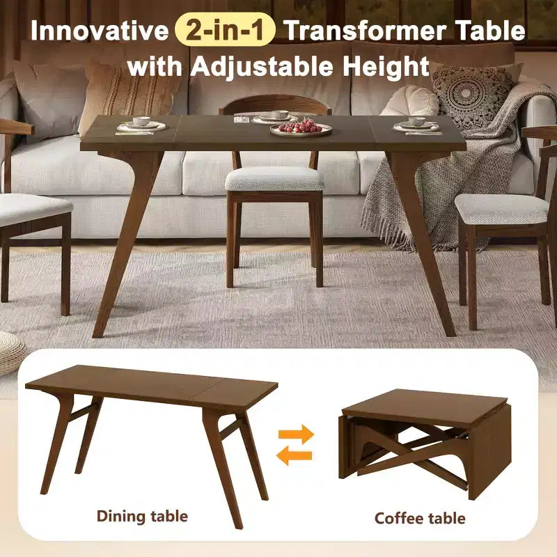 Table basse 2-en-1, table à manger extensible, table à hauteur réglable pour la maison et le bureau, gain de place - ModernLuxe