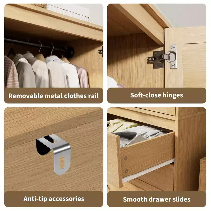 Armário roupeiro COZONY com 3 gavetas e 2 portas, armário de madeira moderno para quarto, roupeiro branco independente para cargas pesadas