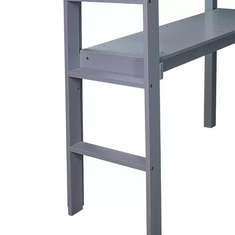Lit mezzanine minimaliste Okak avec échelle, lit mezzanine double en bois d'hévéa avec barrière de sécurité et bureau intégré, cadres de lit pour enfants et adolescents