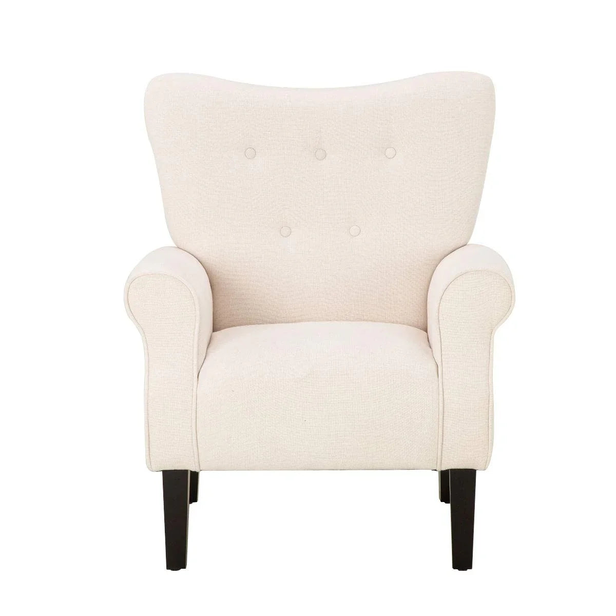 Fauteuil d’appoint moderne Erommy, fauteuil à dossier haut, canapé une place en tissu rembourré avec boutons et pieds en bois pour le salon