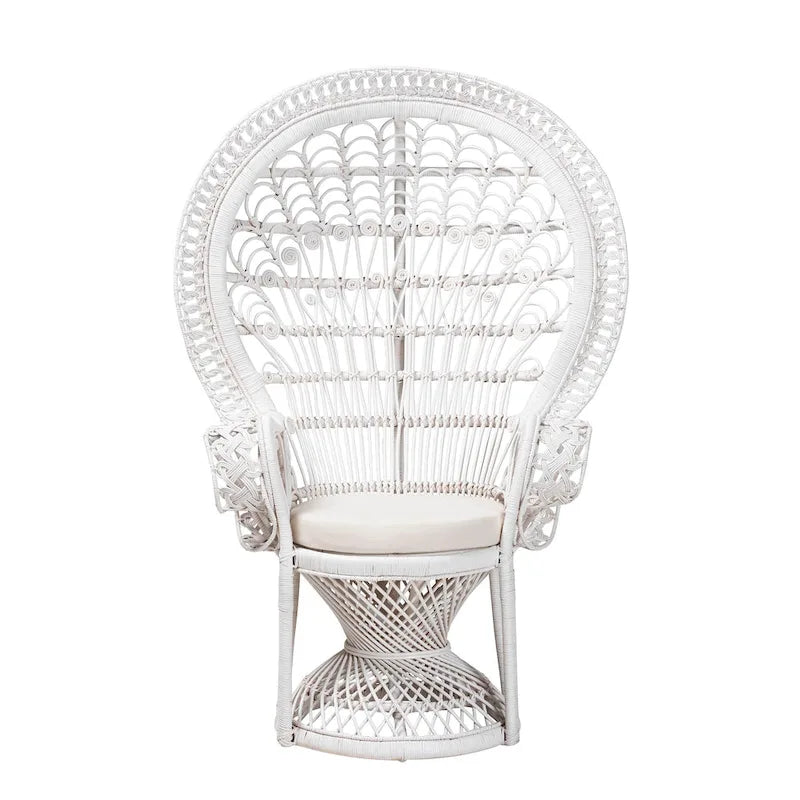 Chaise paon Kallima moderne bohème en rotin naturel blanc