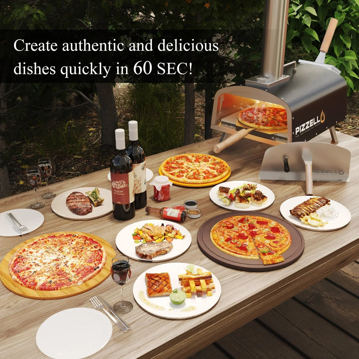 Forno de pizza exterior multicombustível, máquina de pizza de pedra com queimador a gás e caixa para lenha - 12 polegadas