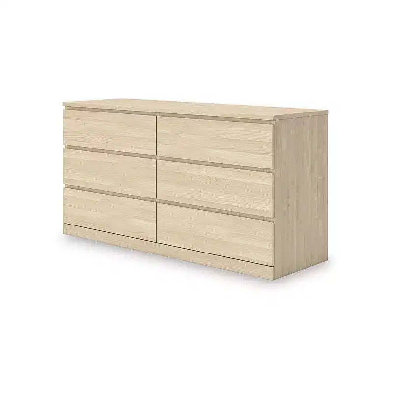 Moderní komoda Signature Design by Ashley Onita se 6 zásuvkami, komoda s povrchovou úpravou z přírodního hnědého dřeva a designem bez kování