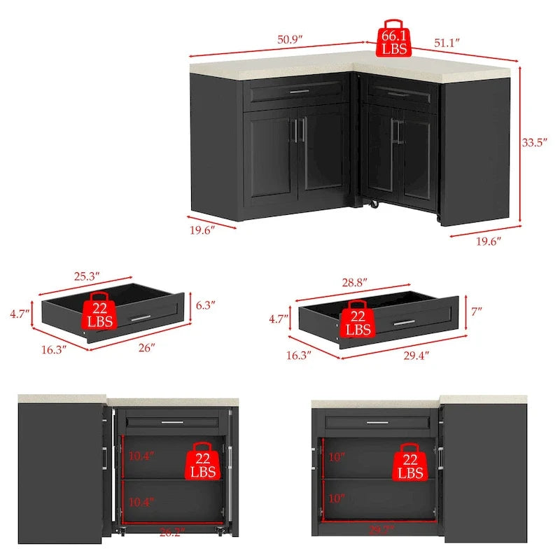 Efficient Corner Kitchen Cabinet L-Shape Kitchen Island: Ample Storage with Smooth - sliding Drawers,UV Countertop
