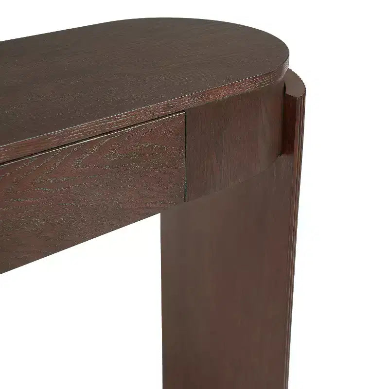 Mesa de consola moderna Merax com tampo oval e pernas curvas caneladas e duas gavetas ocultas