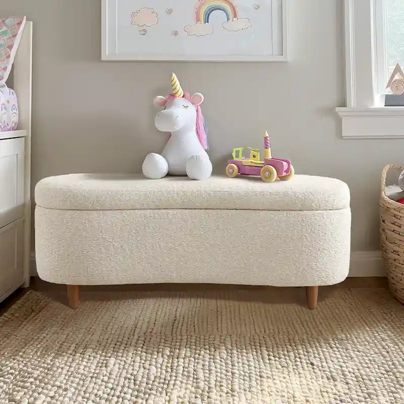 Banco de arrumação INK+IVY Bailey em bouclé taupe com tampo rebatível