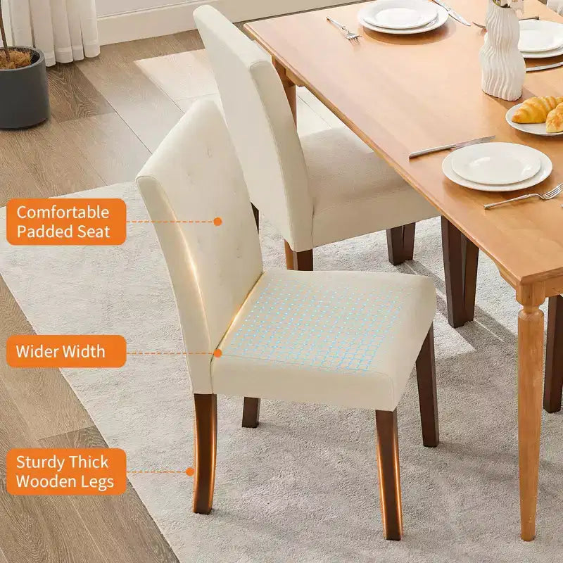 Parsons-Esszimmerstühle mit Knopfheftung, Set aus 6/4 Stück – gepolsterte Küchenstühle aus Stoff mit Holzbeinen und gepolsterten Sitzen – moderner Stil
