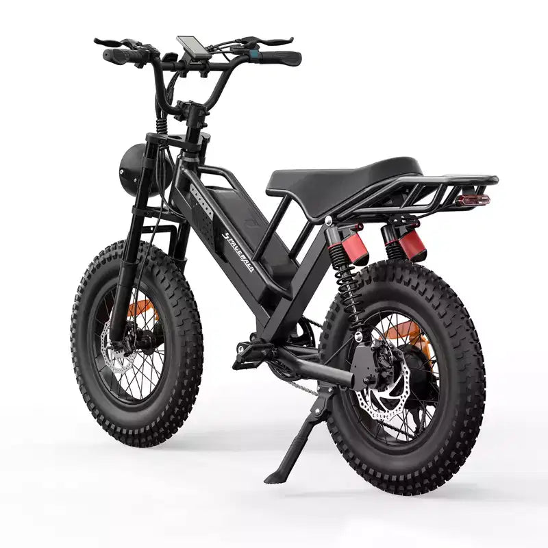 Elektrokolo Eilleo 20 s tlustými pneumatikami, motor 750W (špičkový výkon 920W), 24.9 mph, dojezd 5070 mil, baterie 48V 15.6Ah, odpružení vpředu i vzadu, Shimano 7 rychlostí