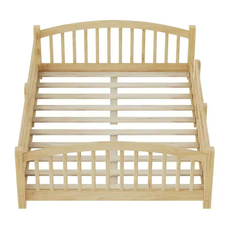 Lit Montessori bas Luxystar, taille double, avec barrières de sécurité et tête de lit