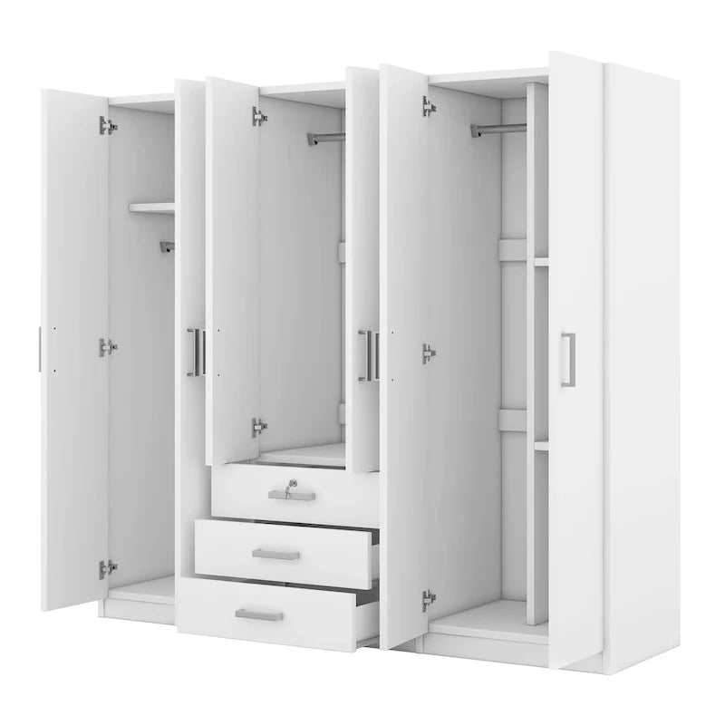 6-Doors Wooden Wardrobe Storage with 3 Big Drawers for Bedroom