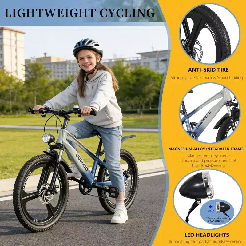 Mountain bike per bambini NAYSAYE da 20 pollici con trasmissione a 7 velocità e telaio in lega di magnesio, per bambini e bambine dagli 8 ai 12 anni, 57.09*21.65*29.92