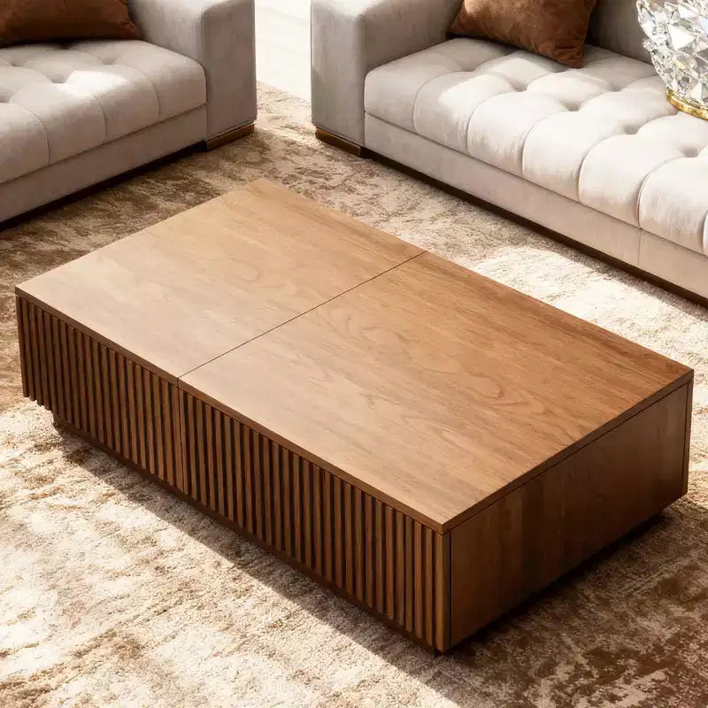 51.1 Mesa de centro moderna de meados do século com tampo elevável, mesa retangular central em nogueira para a sala de estar