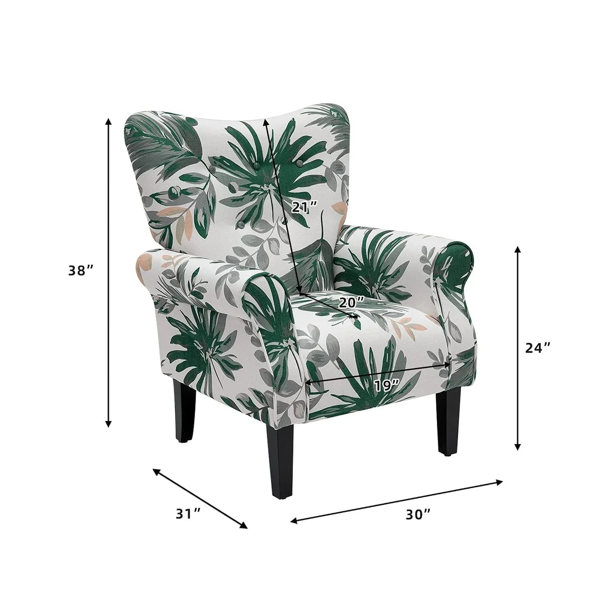 Fauteuil d’appoint moderne Erommy, fauteuil à dossier haut, canapé une place en tissu rembourré avec boutons et pieds en bois pour le salon