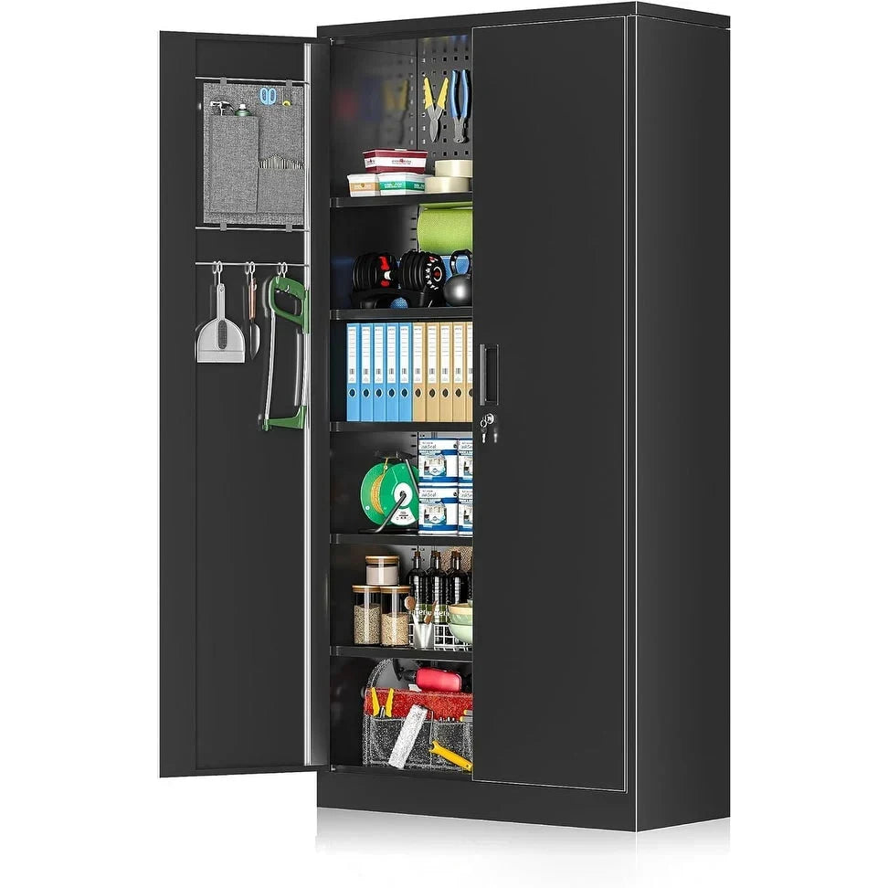 Armoire de rangement de garage de 71 po avec étagères, casier de cuisine et garde-manger, étagères réglables pour bureau, garage, maison et garde-manger