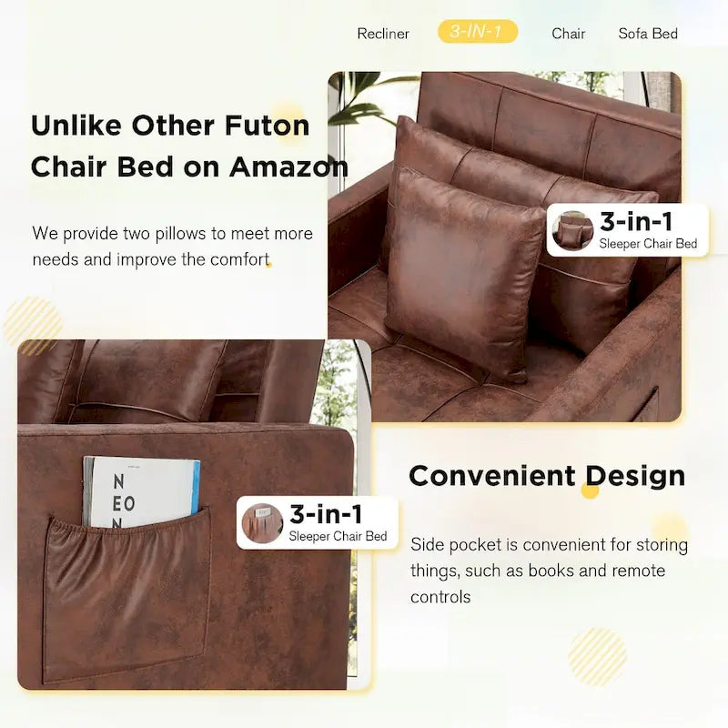Poltrona-cama ajustável, convertível em 3 funções, várias cores, para 1 pessoa