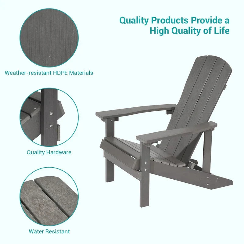 Conjunto de 4 cadeiras Adirondack de exterior em madeira resistente às intempéries Bonosuki