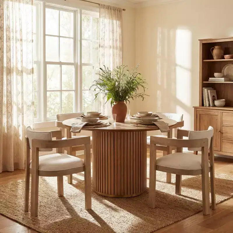 Conjunto de mesa de jantar redonda moderna de 5 peças Christopher Knight Home Shankar com cadeiras estofadas de madeira de seringueira