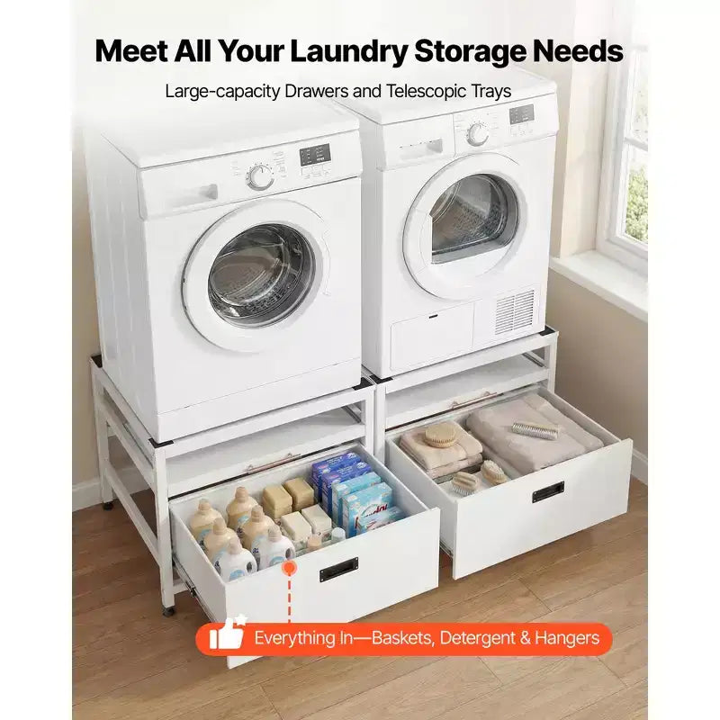 Estrado VEVOR para máquina de lavar roupa, altura de 22.6 in, estrados de 29x29 in para máquina de lavar e secar roupa com bandeja extraível e espaço de arrumação, capacidade de carga de 800 lbs, antiderrapante, branco