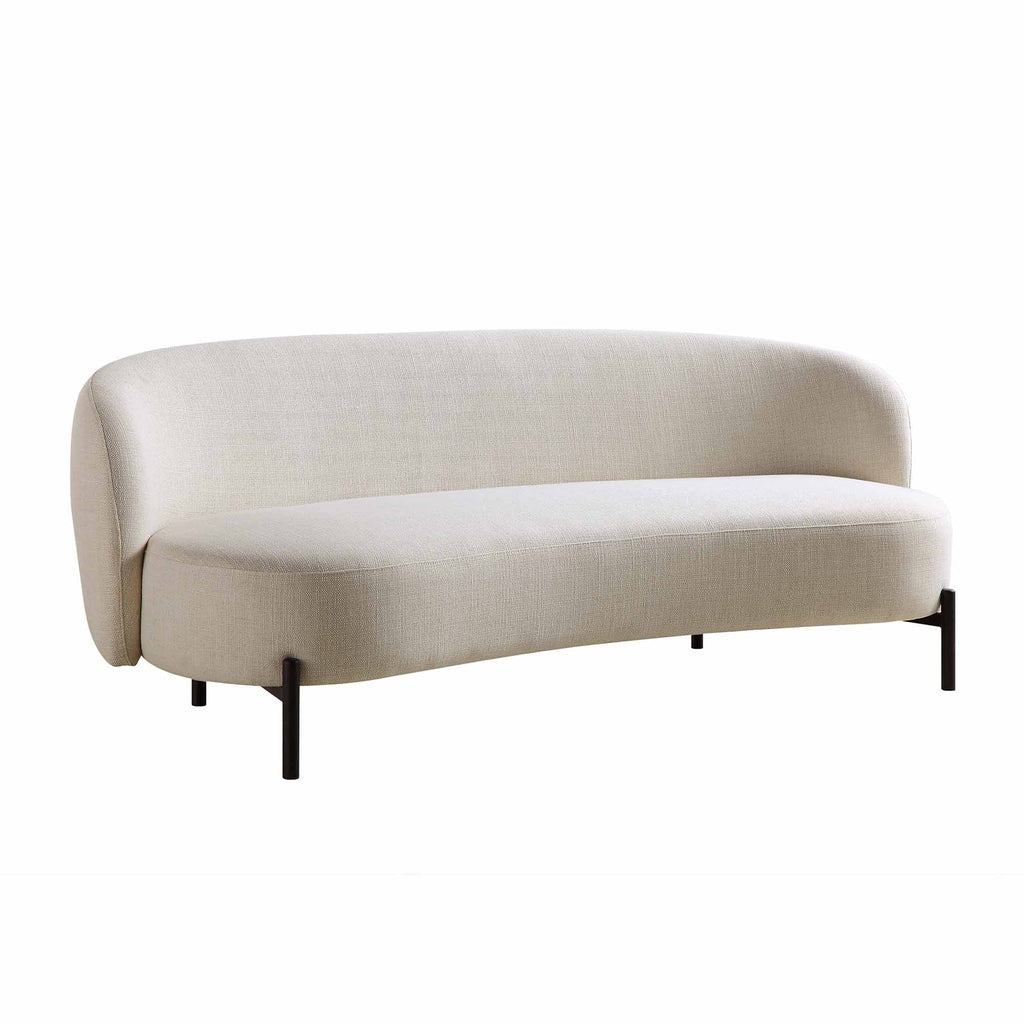 Canapé incurvé 3 places avec coussins ronds, mélange de lin beige